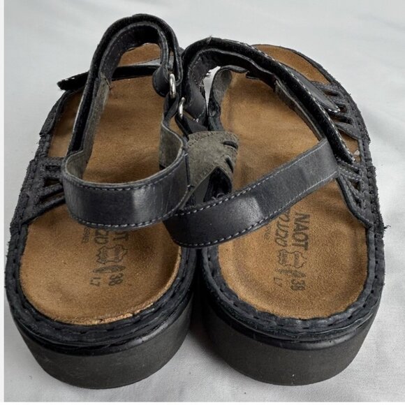 Unworn Naot Black Leather Cutout Adjustable Strap Slingback Sandals Sz 38 US 7 - Picture 5 of 7